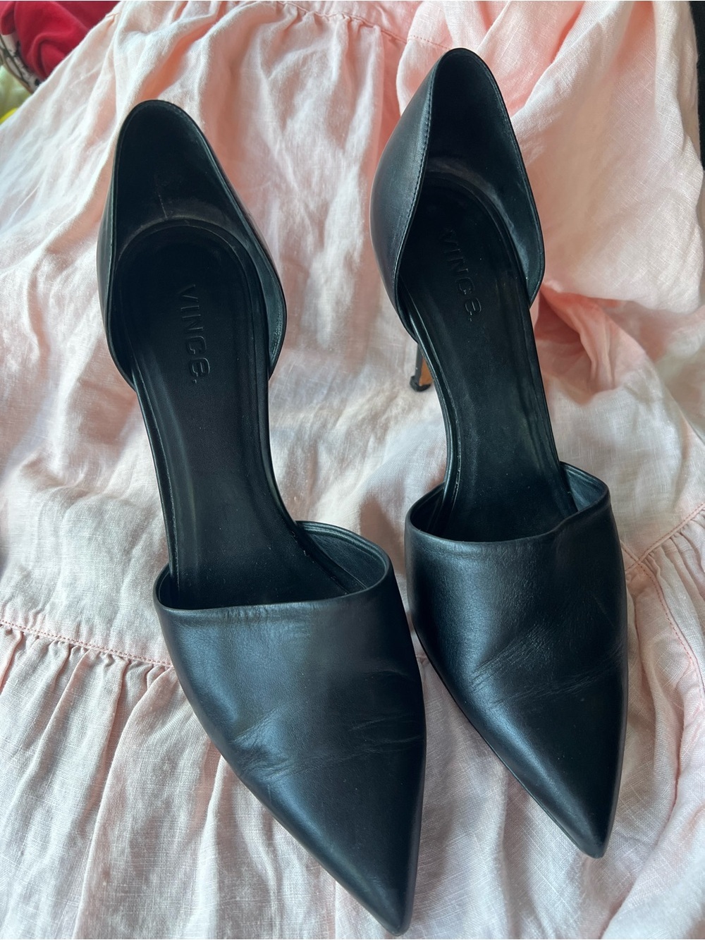 Vince Black Leather Pointed-Toe D'Orsay Heels